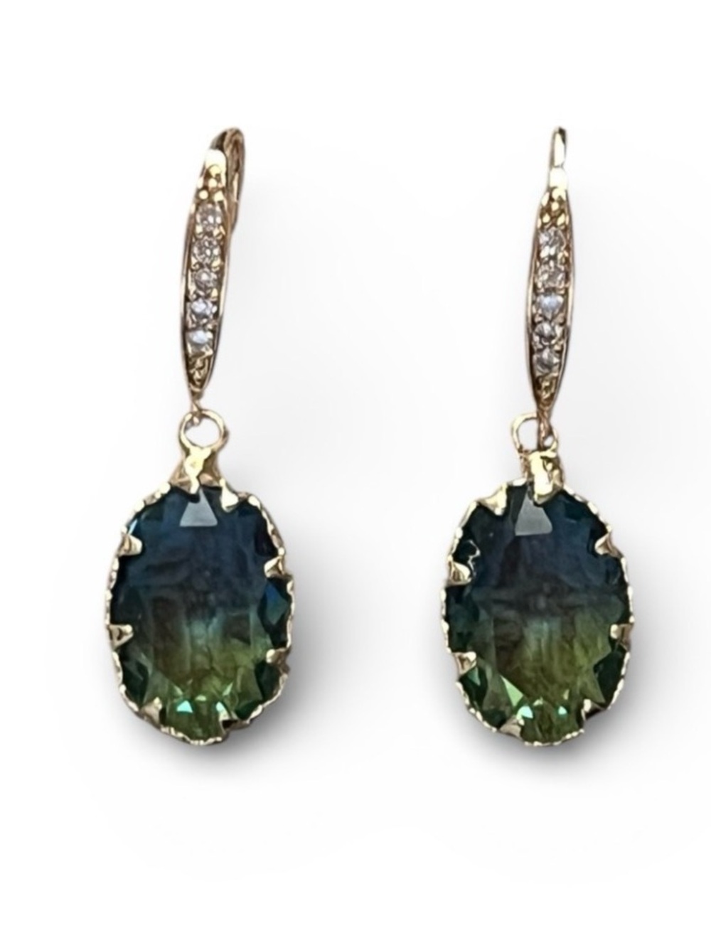 New Gorgeous Oval Tourmaline CZ Drop Earrings - Picture 4 of 9